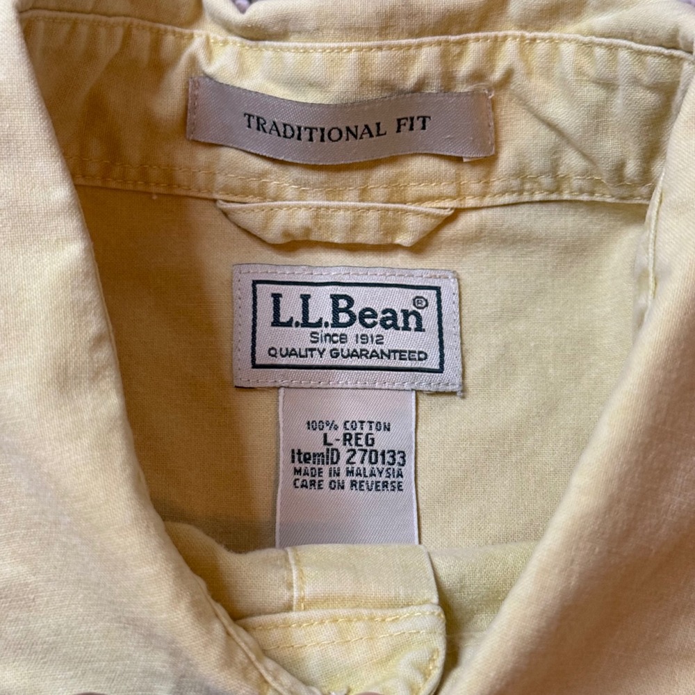 LL Bean Button Down Shirt Mens L Yellow Cotton Canvas Traditional Fit - Picture 2 of 6